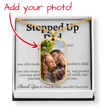 Stepped Up Dad Photo Dog Tag Necklace